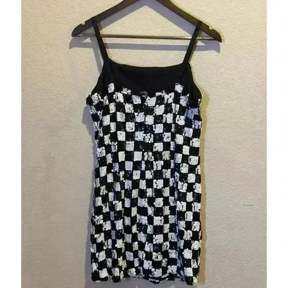 Lily Rose Womens XL Checkerboard Sequined Mini Slip Dress Holiday New Year Party - Picture 4 of 10